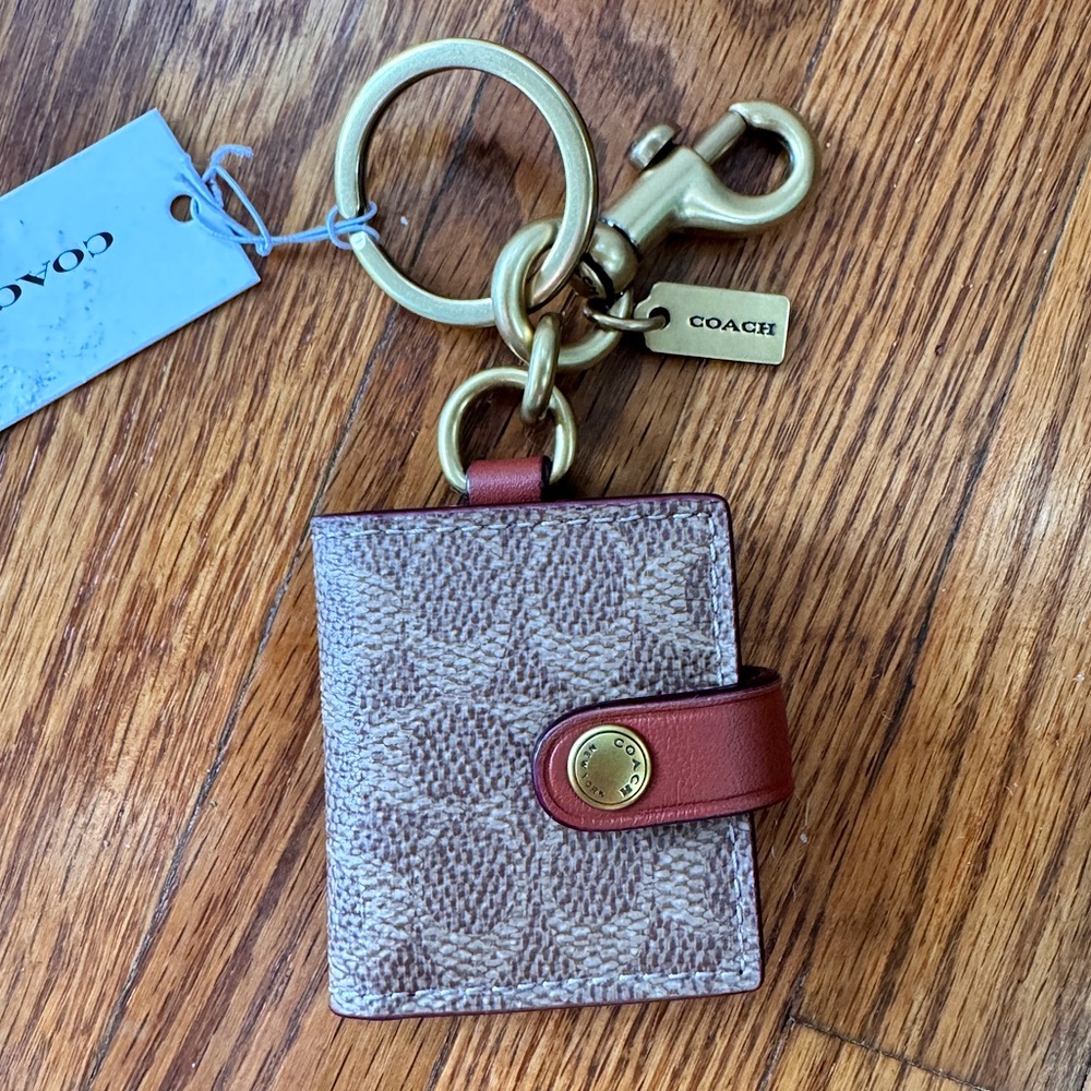 COACH Picture Frame Bag Charm | Signature Canvas Brass/Khaki
